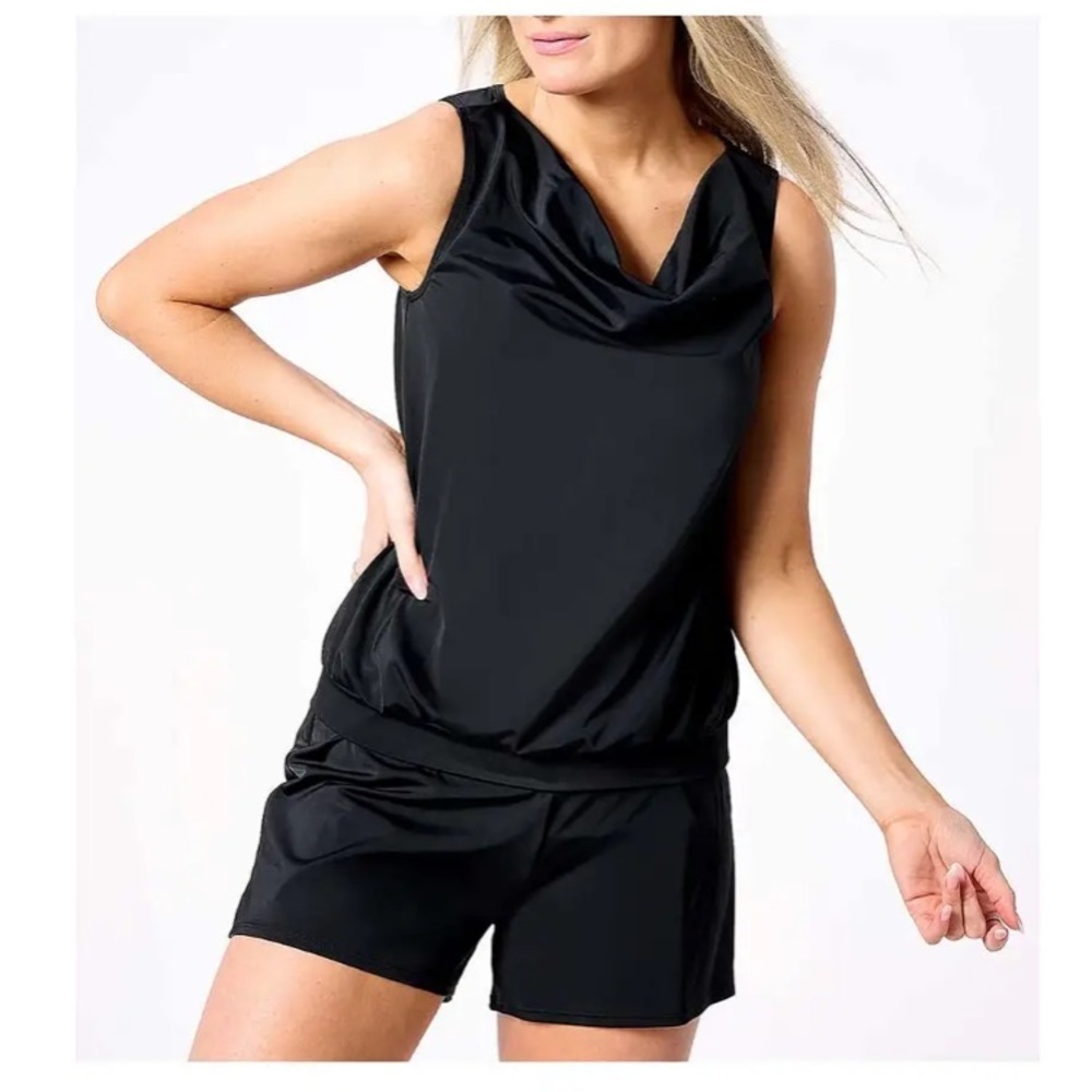 AmberNoon II by Dr. Erum Ilyas UPF50 black Cowl Neck Tankini size 6